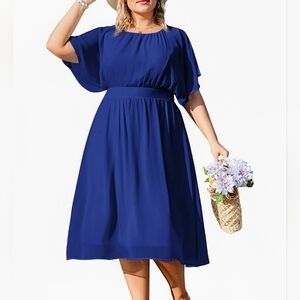Hanna Nikole Royal Blue Chiffon Flounce Sleeved Empire Waist Aline Dress 18W